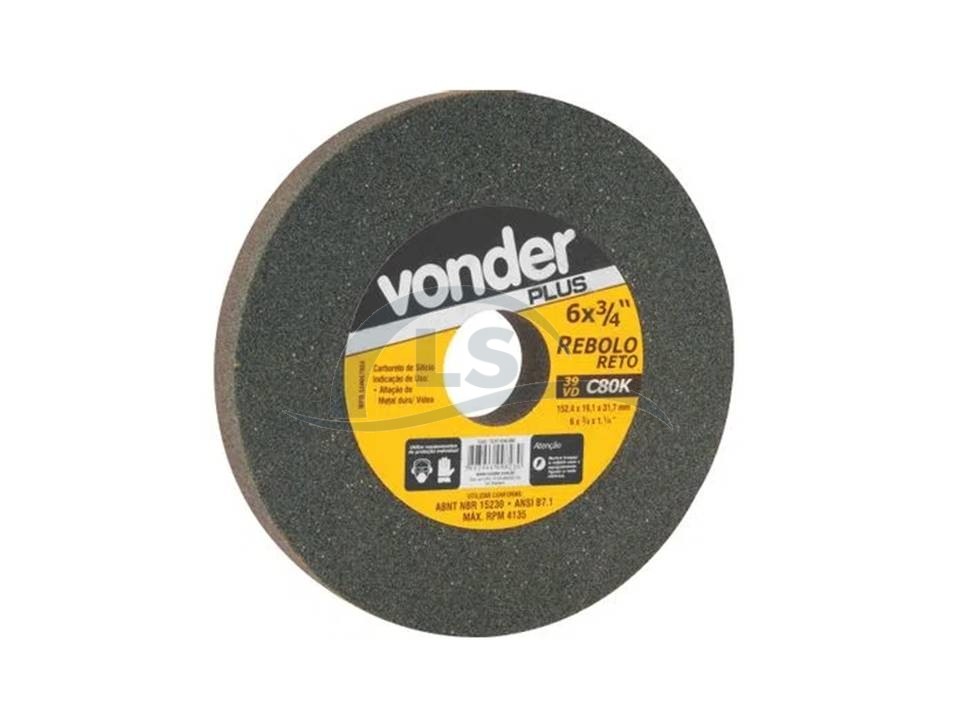 Rebolo reto VONDER 6" x 3/4" 39 CVD grão 80 verde