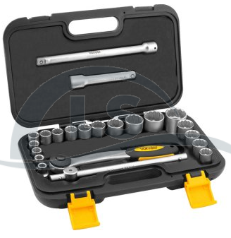 Jogo de soquetes estriados encaixe 1/2", 8 mm a 32 mm, com 22 peças, VONDER