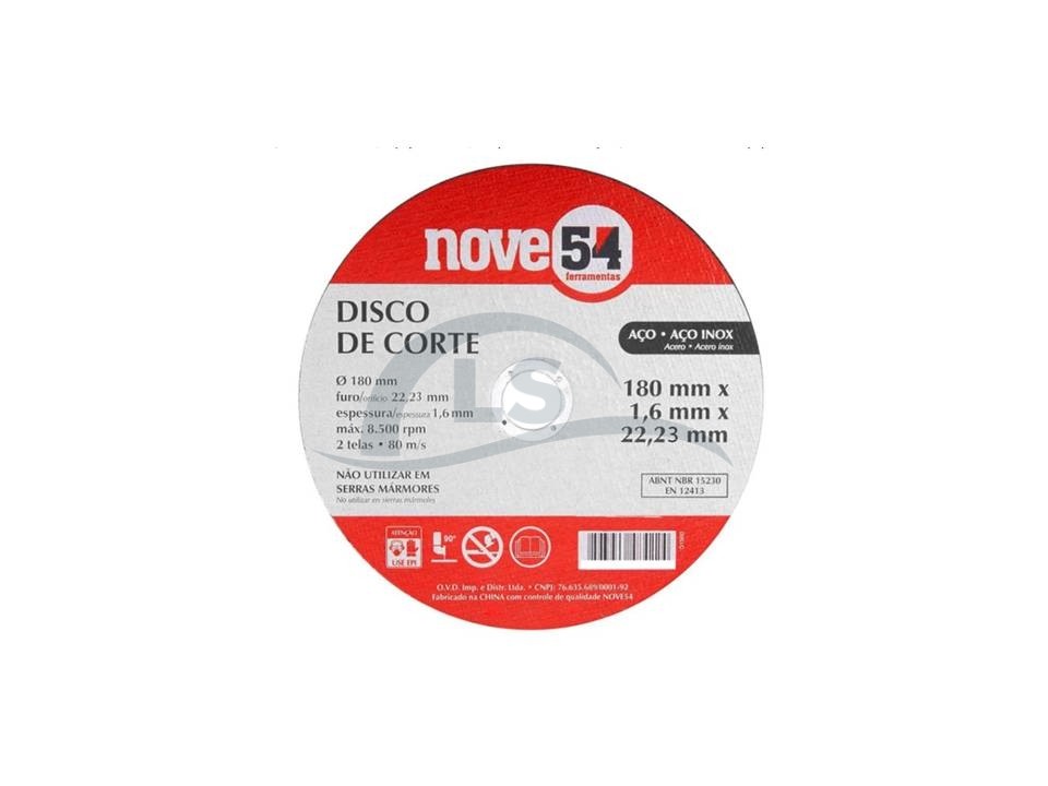 Disco de Corte DCN Nove54 180 x 1,6 x 22,23 mm para Cortar Metais Aço Inox
