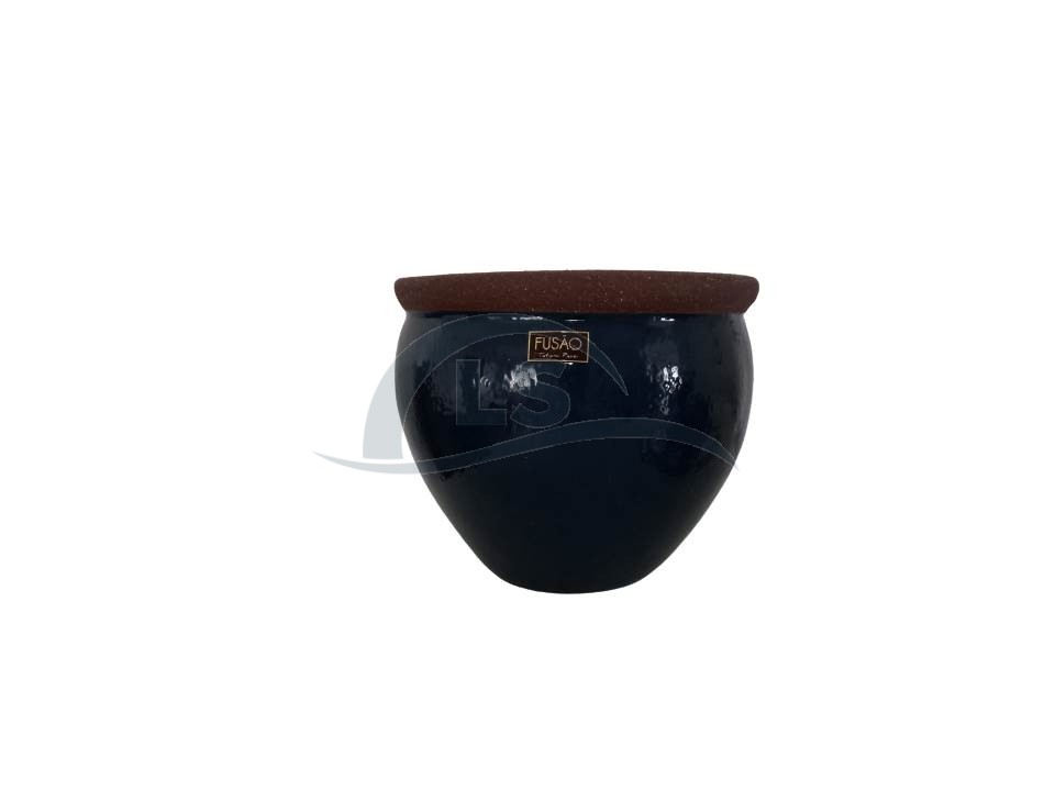 Vaso Grande Sapê Vaso&Cor Fusão azul com borda chocolate 